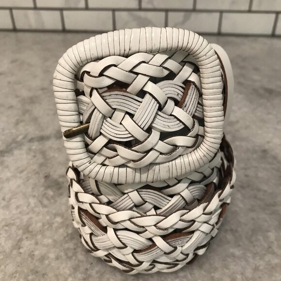 Vintage White Leather Belt Womens Large Braided Wide Woven Wrapped Buckle Boho - Picture 1 of 6